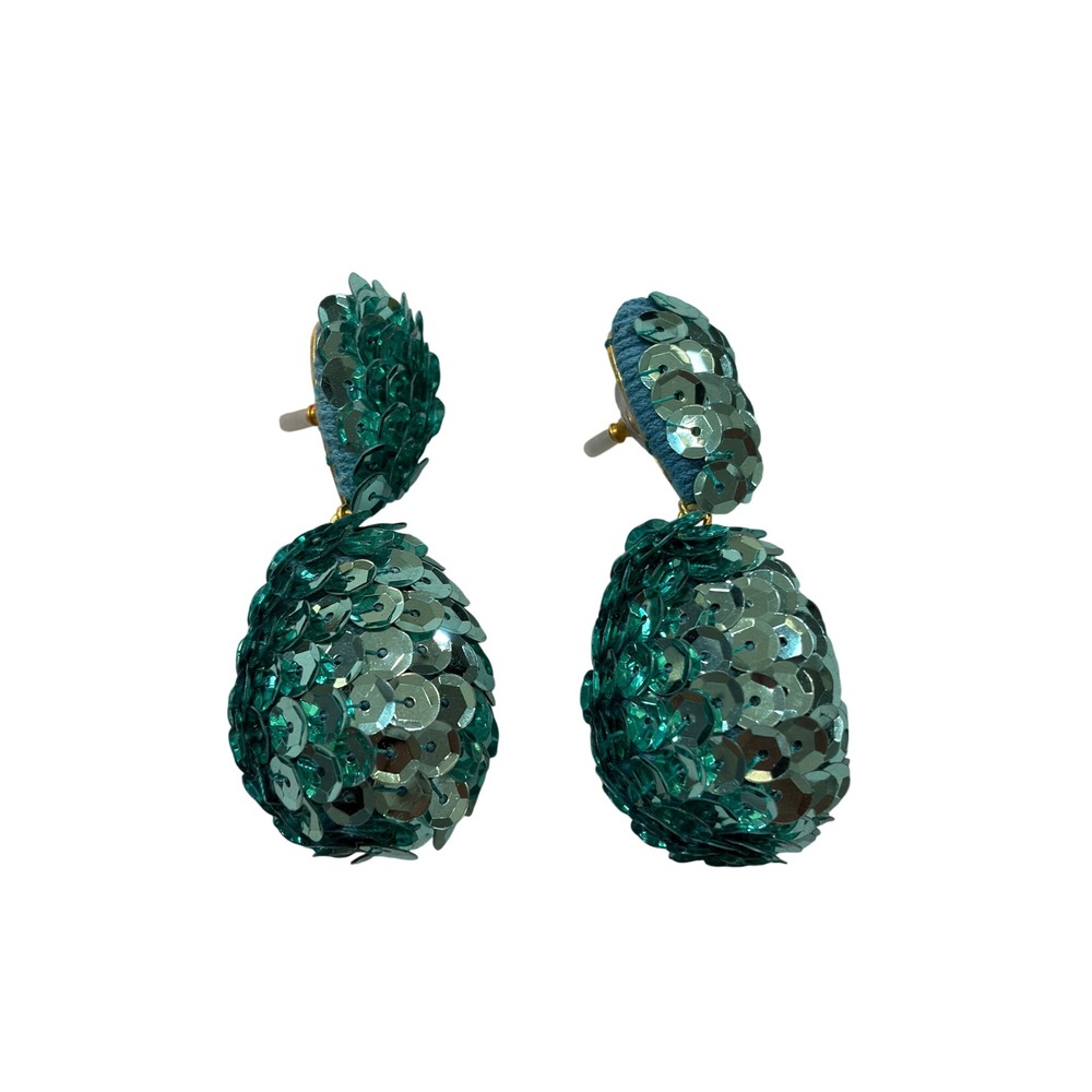 Tuckernuck Sandra Turquoise Blue Sequin Drop Earrings Statement Dangle‎ Glam NWT